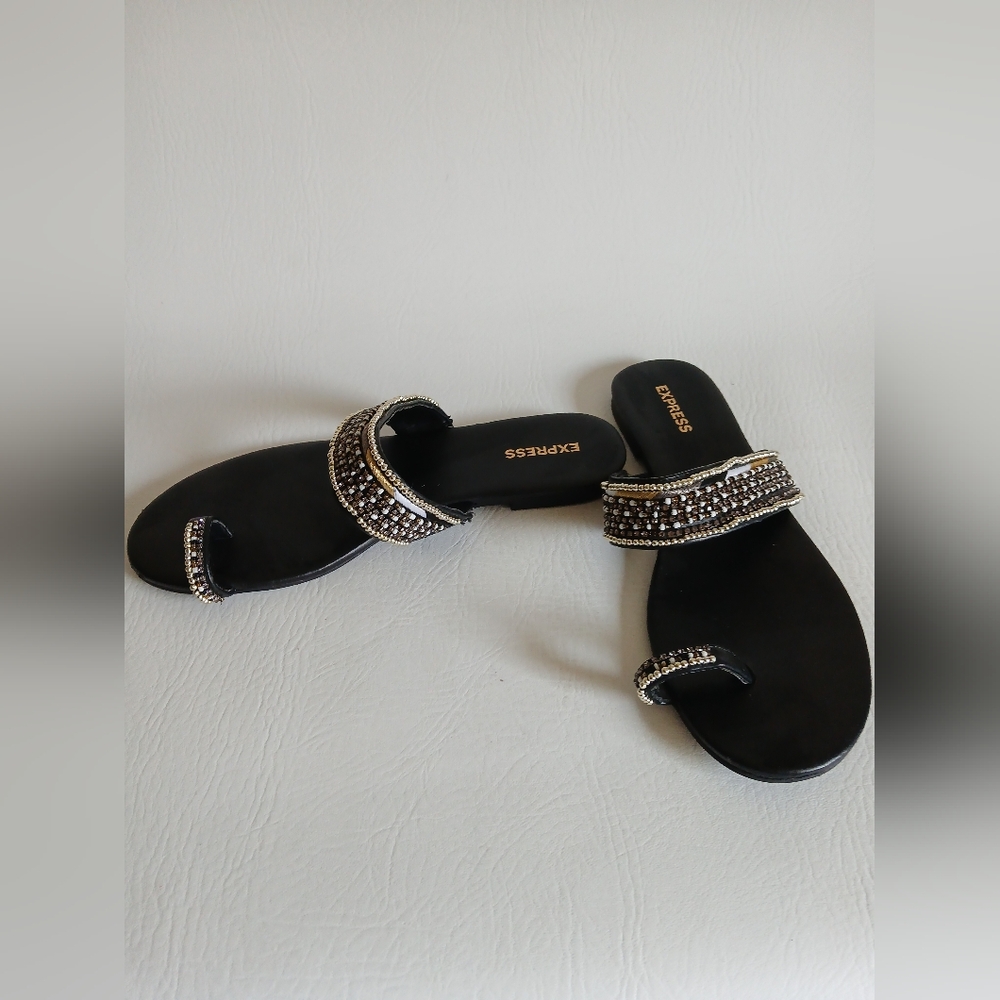 Express Black With Beaded Embellished Women's Sandals Sz7M